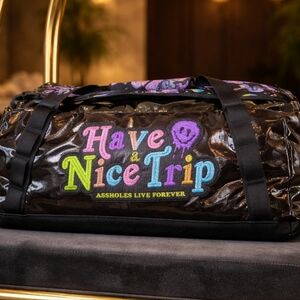 Black Duffel Bag with Colorful Embroidery